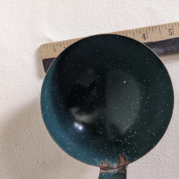 Vtg Graniteware Green Ladle & Spoon Lot Enamel Rare Rustic B2 - Picture 9 of 10